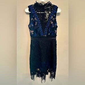 Self-Portrait Black and Blue Floral Mini Dress Size 2 (small 2)